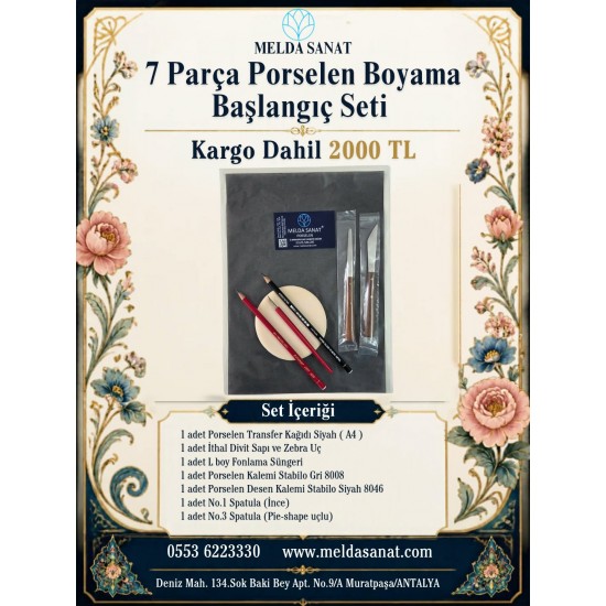 7 Parça Porselen Boyama Başlangıç Seti